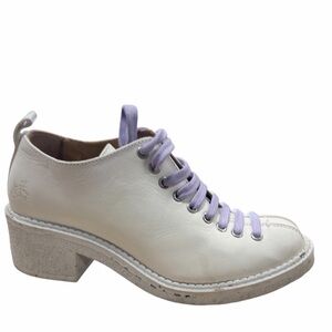 John Fluevog Women's White Ankle Boots with Purple Laces
